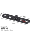 2 Pack Beefy Black Iron 180 Degree Folding Hinge For Tables And Cabinets, shown with measurements and hole spacing.