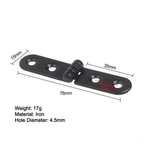 2 Pack Beefy Black Iron 180 Degree Folding Hinge For Tables And Cabinets, shown with measurements and hole spacing.