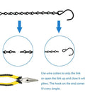 Instructions showing how to use pliers to adjust 10 Pack 9.5 Inch Black Heavy Duty Hanging Chains For Easy Outdoor Garden Plant Hangers Bird Feeders Baskets Planters Lanterns Wind Chimes And Decorative Ornaments For Outdoor Decor.