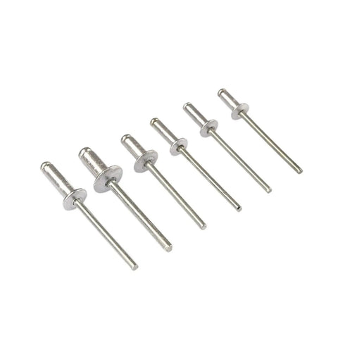 Assorted Blind Rivets Kit 120 Pcs M3.2 And M4 Aluminum Dome Head Pop Rivets, multiple sizes displayed on white background.