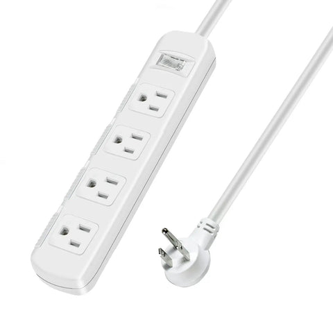Wall Mounted Power Strip With Four Outlets, Surge Protector, Six Foot Extension Cord, 15A 125V 1875W, 300J, Reset Off Switch