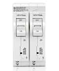 Two 20 Amp One Pole Plug On Surge Protector For Breaker Box Home Panels Thermal Magnetic Type 1 Whole Home Protection 120 And 240 Volt LED Status Lights For Quick Status Check Easy Install At Main Panel, front view