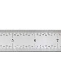Metal ruler with metric and imperial measurements. Measures up to 11 inches or 28 centimeters. Made of stainless steel.