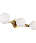 Slick Modern Brass Gold Three Light Vanity Fixture With Milky Glass Shades For Bathroom Over Mirror Wall Sconce Industrial Style Bath Lighting