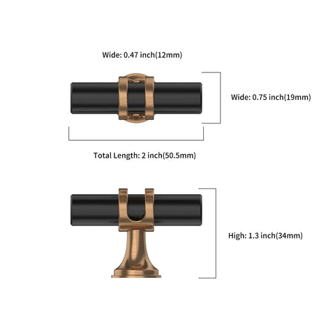 10 Pack Champagne Bronze And Matte Black Zinc Cabinet Knobs dimensions illustration
