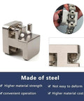 Master Link Press Tool For 520 525 530 Motorcycle Chains Beefy Steel Alignment Tool showing steel construction and close-up in use