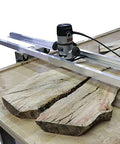 Slab Jig Router Sled for Woodworking, Level and Trim Wood Slabs Up To 64 Inches Wide shown in use on split wood table.