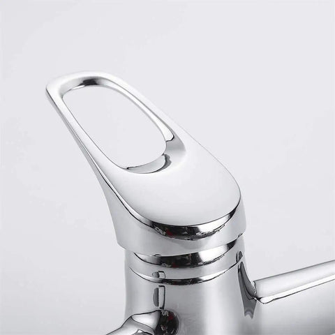 YHdtUO Kitchen Faucet Wall Mounted Single Handle Sink Rotating Hot and Cold Mop Pool Basin sleek chrome handle close-up