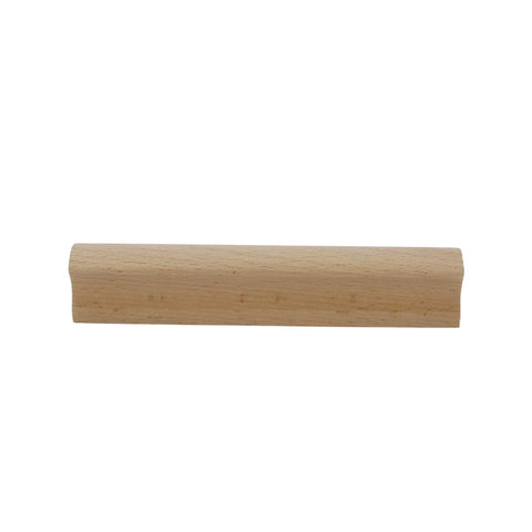 Single unfinished beech wood furniture pull handle for cabinets and drawers, solid beech wood, 5.12 inch length, smooth burr free finish.