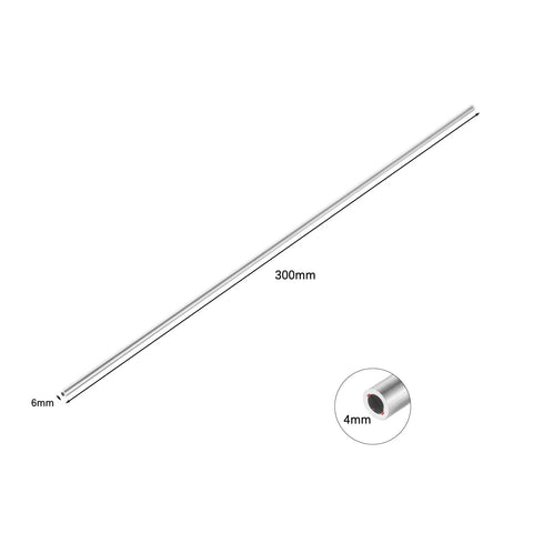 Diagonal view of a 304 stainless steel round capillary tube, 6 mm OD and 4 mm ID, 300 mm long