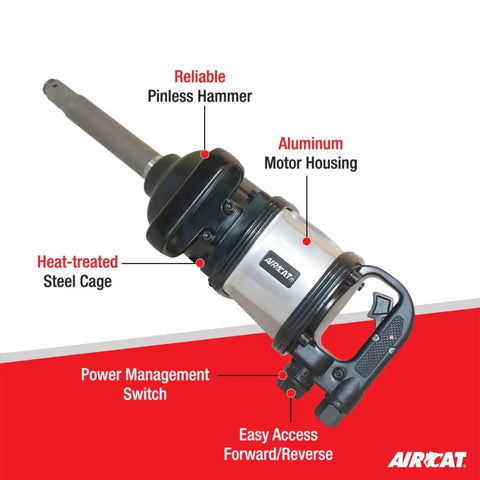 1 Inch Straight Air Powered Impact Wrench With 8 Inch Extended Anvil And 2500 Foot Pounds Of Knucklebusting Torque Pinless Hammer Construction Brushed Aluminum Housing Rig Ready Beast