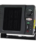 Knock Out That Winter Chill With This 12 Volt Ceramic Heater And Fan Featuring Straight Battery Hook Up 300 Watts, front view, adjustable controls.