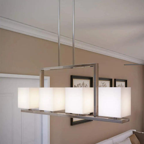 Karsen Traditional 4 Light Indoor Pendant Dimmable Frosted Glass For Entryways Dining Rooms Foyers In Polished Chrome hanging in a room
