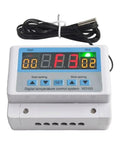 Beefed Up Digital Thermostat Temperature Controller With 30A High Power, Precise Temperature Regulation, Timer Function, Works With 220V AC Or 12V/24V DC, Adjustable Range For Heating And Cooling, Industrial DIY Ready DC24V 600W front view with probe and display