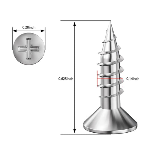 700 Piece 304 Stainless Steel Self Tapping Screws Flat Head showcasing size 0.28 and 0.625 inch details for accurate installation.