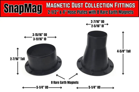 SnapMag 10 Piece Magnetic Dust Collection Starter Kit For Four Inch Hoses And Ports Quick Connect Dust Collector System with hose plates.