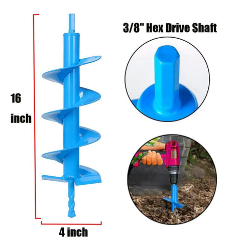 16 Inch by 4 Inch Upgraded Auger Drill Bit With Thickened Sharp Blades and Tungsten Carbide Cemented Blades, showing hex drive