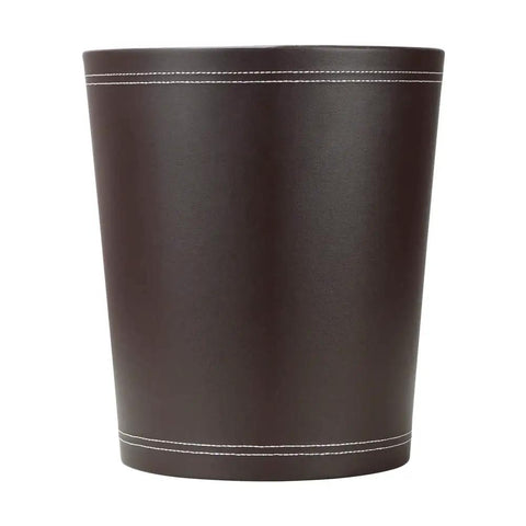 Classic Pu Leather Round Trash Can In Brown For Bathroom Powder Room Kitchen Office And Hotel Use Durable PU Exterior With Non Woven Liner