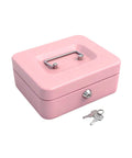 8 Inch Cash Box With Money Tray For Valuables Sturdy Heavy Duty Metal Safe Lock Box With Key Five Compartment Cash Tray And Coin Drawer Pink