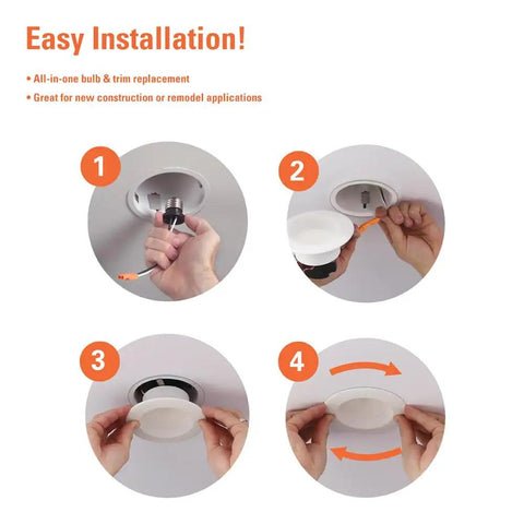 Step-by-step guide to installing 4 Inch LED Recessed Retrofit Trim Can Light Kit for indoor outdoor use.