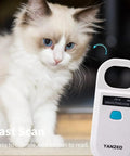 AR180 Pet Microchip Reader for Dogs and Cats scanning a cat, showing fast scan feature and easy one-button operation.