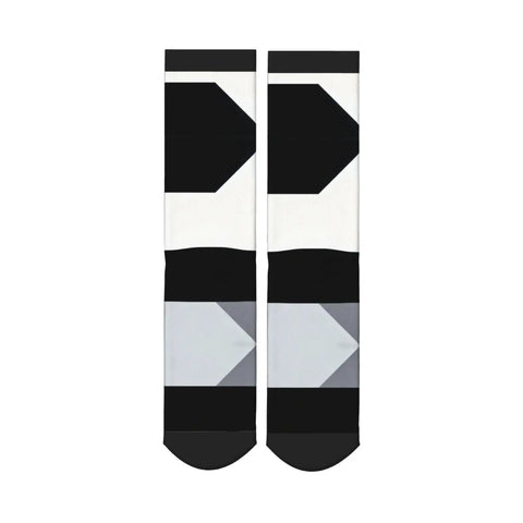 Fresh Black And White Grid Pattern Ankle And Crew Socks Men Women Unisex Athletic Daily Workout Breathable Polyester Blend pair displayed.