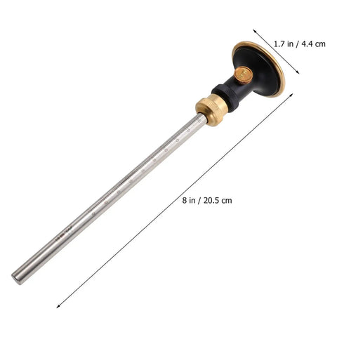 Professional Woodworking Wheel Marking Gauge Packed With Razor Sharp Dovetail Layout Blade And Rust Resistant Mortise Scribing Tool displayed on a ruler with dimensions.