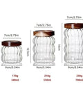 Premium Textured Glass Tea Canisters For Loose Leaf Coffee Beans And Pantry Essentials shown in three sizes, 340ml, 550ml, and 700ml.