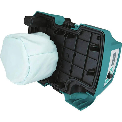 Internal view of XCV11Z 18V LXT Brushless Cordless 2-Gallon HEPA Wet Dry Dust Extractor Vacuum, showing filter and casing.