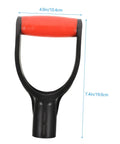 Two Piece D Shaped Shovel Handle Replacement With Comfortable Grip For Shovels And Forks Durable Non Slip Design Easy Installation Ideal For Gardening And Yard Work, red grip, dimensions shown