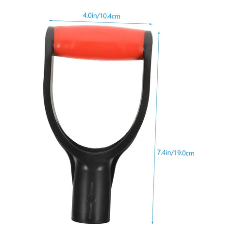 Two Piece D Shaped Shovel Handle Replacement With Comfortable Grip For Shovels And Forks Durable Non Slip Design Easy Installation Ideal For Gardening And Yard Work, red grip, dimensions shown