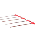 Heavy Duty T Handle Hex Wrench Set With 5 Real S2 Alloy Steel Long Handle Keys For Mechanics Auto Repair And CNC Machines To Nail Down Any Bolt Like A Champ With Maximum Torque And Zero Slippage Guaranteed For The Long Haul, five red-handled hex keys