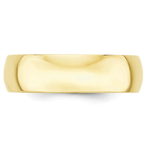 Solid 10k Yellow Gold 6mm Half Round Wedding Band Ring Polished Comfort Fit For Men And Women Classic Unisex Anniversary Piece shown from the side.