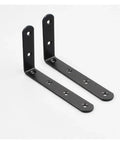 Heavy Duty L Shaped Corner Brackets For Wall Shelf Support, black steel, 90-degree angle, set of 2 for sturdy shelving.