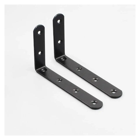 Heavy Duty L Shaped Corner Brackets For Wall Shelf Support, black steel, 90-degree angle, set of 2 for sturdy shelving.