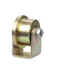Heavy Duty T Groove Sliding Gate Roller Track Wheel With 80 Millimeter Galvanized Steel Barn Door Caster shown from the side angle.