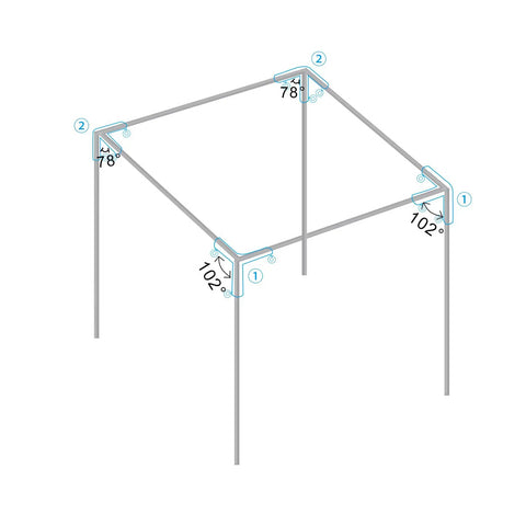 2 Inch Slant Roof Corner Canopy Fitting Kit For DIY Canopy Frames Heavy Duty Metal Connector For Carport Shed Gazebo Greenhouse Compatible With 4, 6, 8 And 10 Leg Setups (4 Leg Kits)