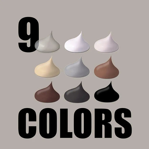 9 color samples of Pro Grade Siliconized Acrylic Water Based Caulk In Slate Gray for crack patching and gap sealing.