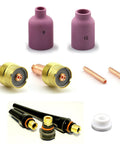 Pro Grade TIG Torch Accessory Kit With Large Gas Lens Setup For 9 20 25 Series Torches 1/8 Inch Collet Includes Cup Gasket Back Cap 13NL Collets 45VS Gas Lens For Lincoln Miller Hobart ESAB Weldcraft CK AHP components displayed