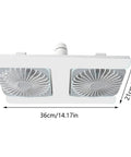 Socket Ceiling Fan, E27 Screw Base with Remote, Small Ceiling Fan with Light, top view showing double head design and dimensions.