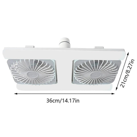 Socket Ceiling Fan, E27 Screw Base with Remote, Small Ceiling Fan with Light, top view showing double head design and dimensions.