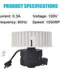 Replacement Bathroom Exhaust Fan Motor For 8662 8662N 8672 8832 8833 8831 8832N 3.3 Inch, 1550 RPM, 120V