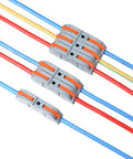 50 Pack Lever Wire Connectors Inline Push-In Splice Connectors for Quick Connect 28-12 AWG, shown in use with colored wires