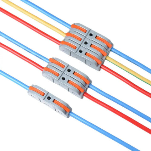 50 Pack Lever Wire Connectors Inline Push-In Splice Connectors for Quick Connect 28-12 AWG, shown in use with colored wires