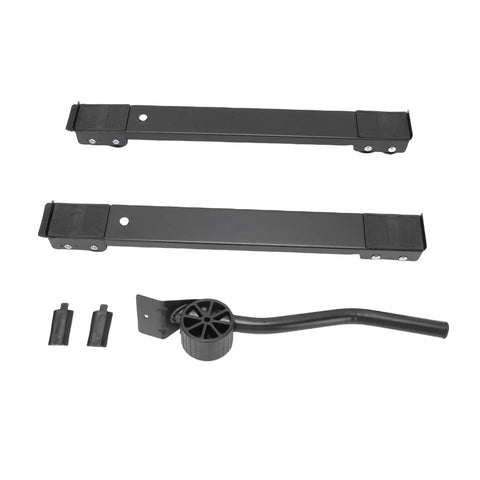 Heavy Duty Appliance Rollers Adjust From 17 To 27 Inches Move Washer Dryer Or Fridge Like A Boss, Support Up To 660 Lbs With Rugged Iron Frame And Smooth Black Wheels For Total Home Makeover Flex parts including metal bars and black wheel.