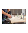 Plunge Router Of 1400 EQ-F-Plus With Ergonomic Grip in use on wooden board, showing precise depth scale and smooth depth adjustment in woodworking.
