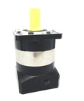 Heavy Duty Planetary Gearbox For 750W Servo Motor Equipped With 7 Arcmin Low Backlash Flange Mount profile view with yellow output shaft.