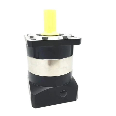 Heavy Duty Planetary Gearbox For 750W Servo Motor Equipped With 7 Arcmin Low Backlash Flange Mount profile view with yellow output shaft.