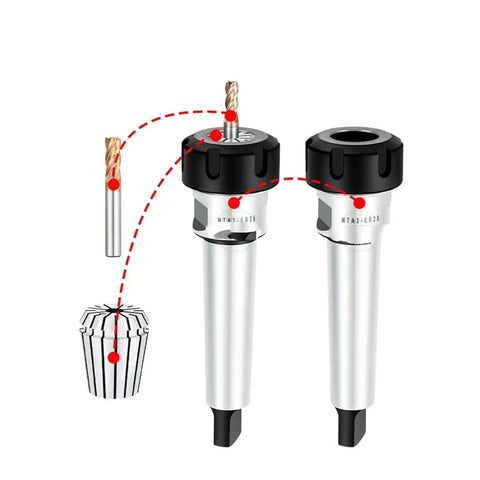 Heavy Duty ER Extension Rod With Morse Taper Adapter For MT Series Collet Chucks, precision ground tool holder image showcasing ER25 design.