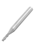End mill bit, angled side view, 1/8 in diameter, 1/4 in shank, 4-flute HSS-AL, straight shank